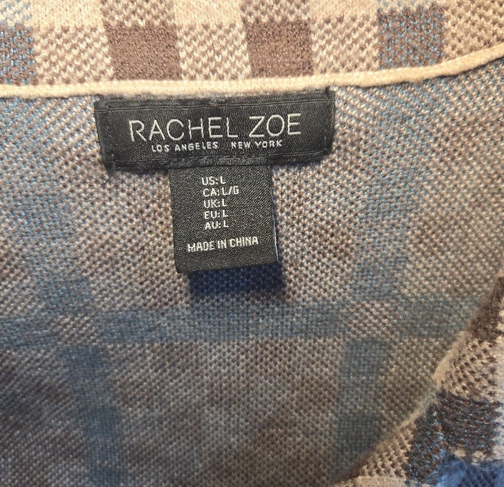 Rachel Zoe Plaid Button-Front Jacket in Brown, Cream & Blue - Picture 2 of 4